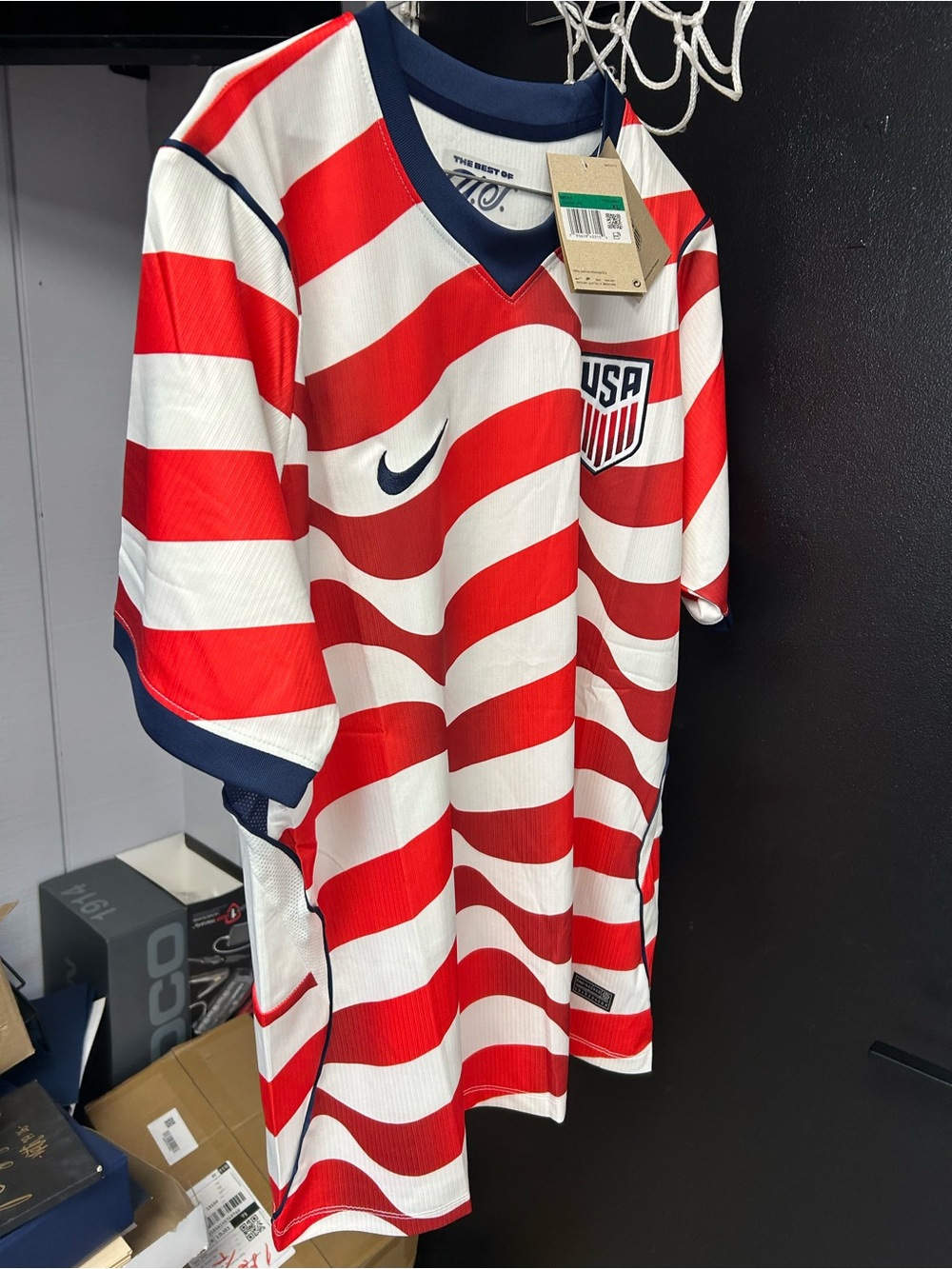 Nike Red White USA Wavy Stripe Soccer Jersey
